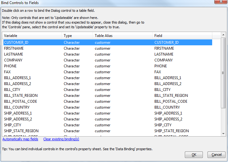 Dialog Bind Controls To Fields